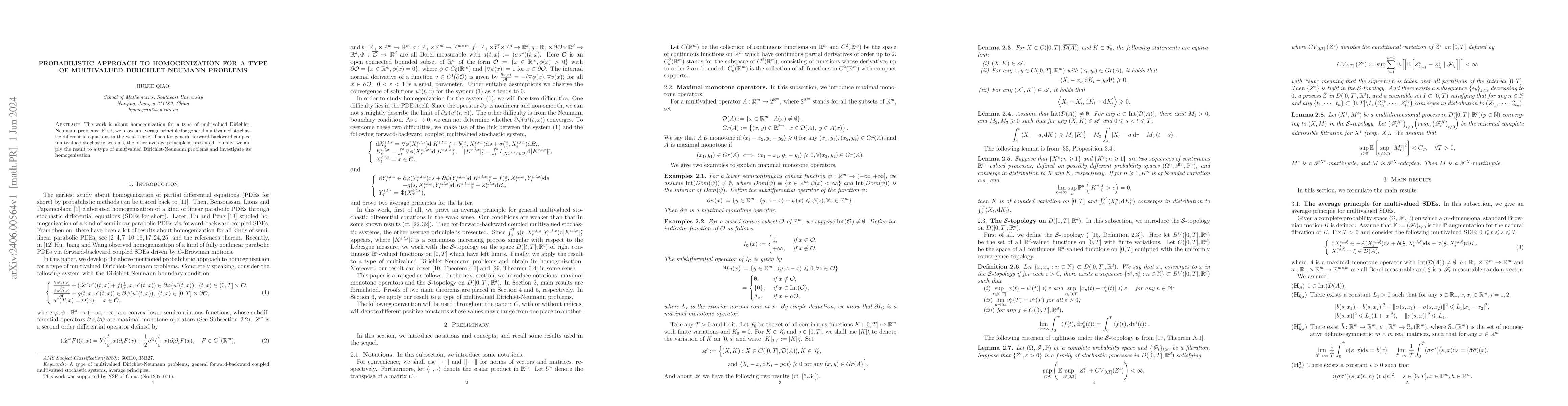 Thumbnail for Probabilistic approach to homogenization for a type of multivalued
  Dirichlet-Neumann problems