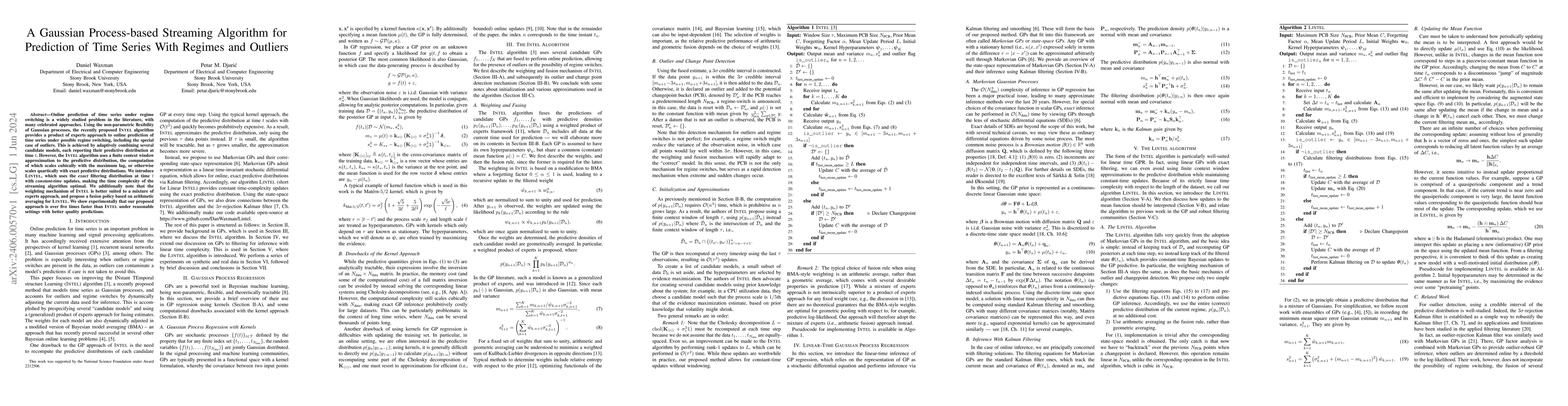 Thumbnail for A Gaussian Process-based Streaming Algorithm for Prediction of Time
  Series With Regimes and Outliers