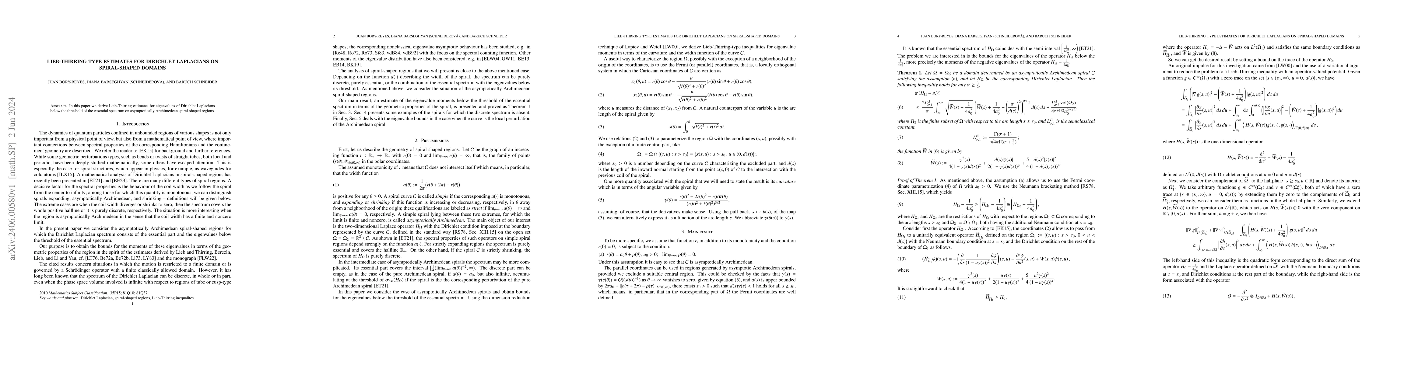Thumbnail for Lieb-Thirring type estimates for Dirichlet Laplacians on spiral-shaped
  domains