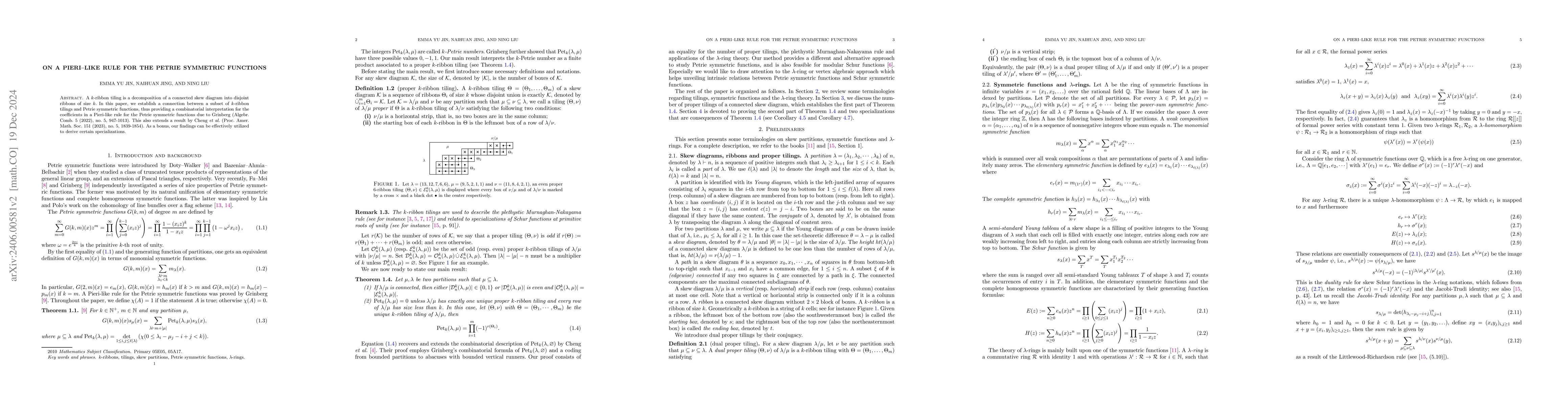 Thumbnail for On a Pieri-like rule for the Petrie symmetric functions