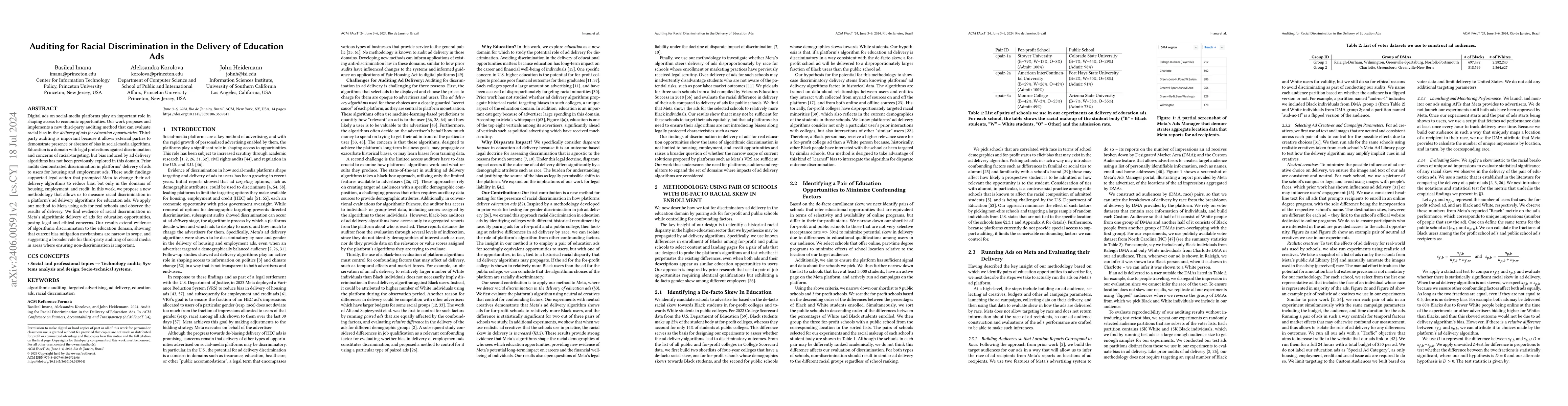Thumbnail for Auditing for Racial Discrimination in the Delivery of Education Ads