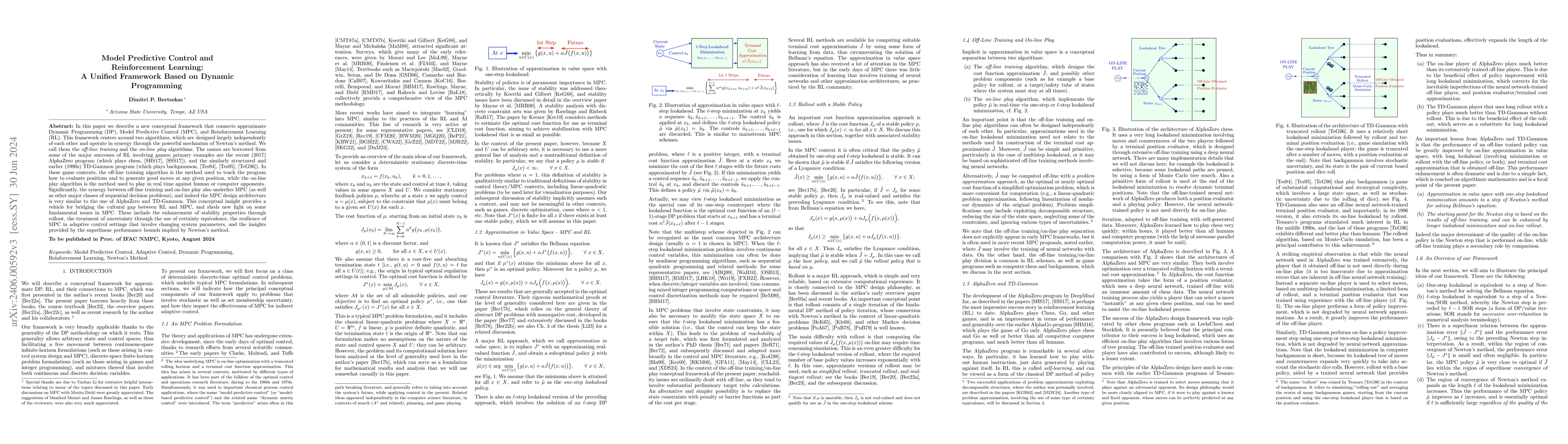 Thumbnail for Model Predictive Control and Reinforcement Learning: A Unified Framework
  Based on Dynamic Programming