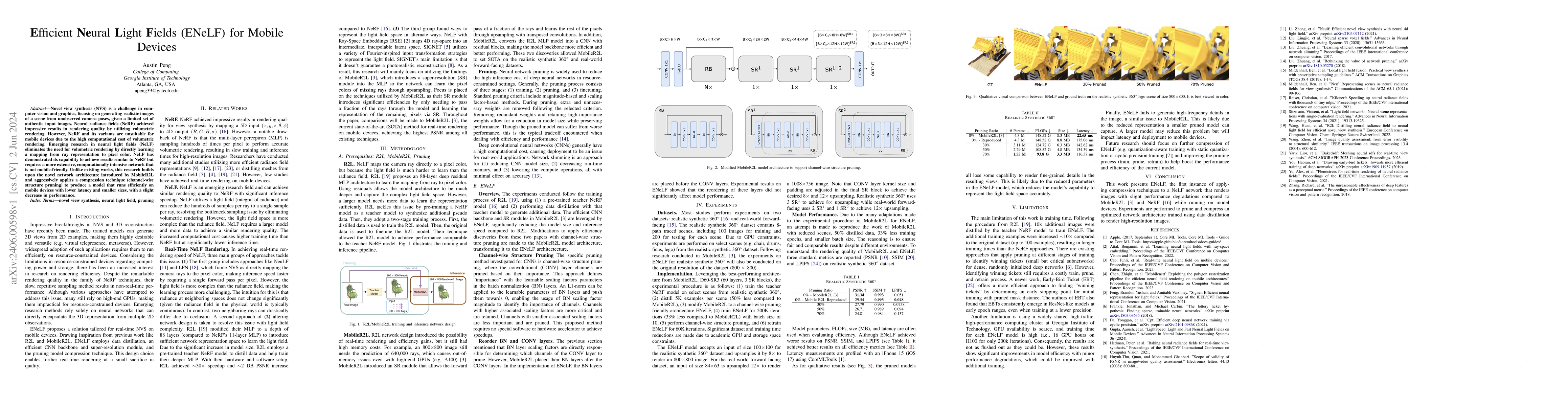 Thumbnail for Efficient Neural Light Fields (ENeLF) for Mobile Devices