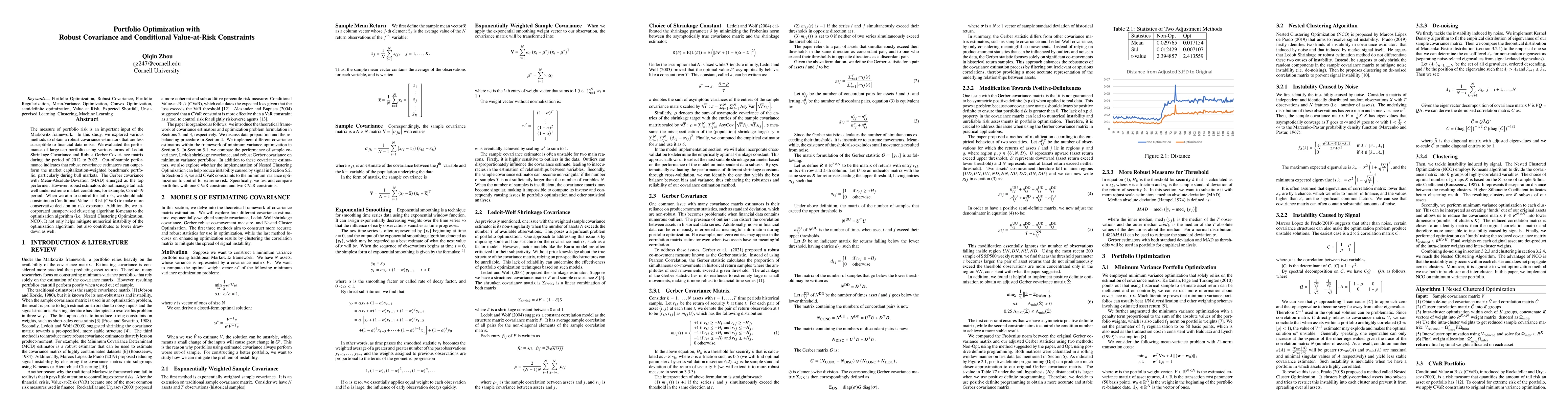 Thumbnail for Portfolio Optimization with Robust Covariance and Conditional
  Value-at-Risk Constraints