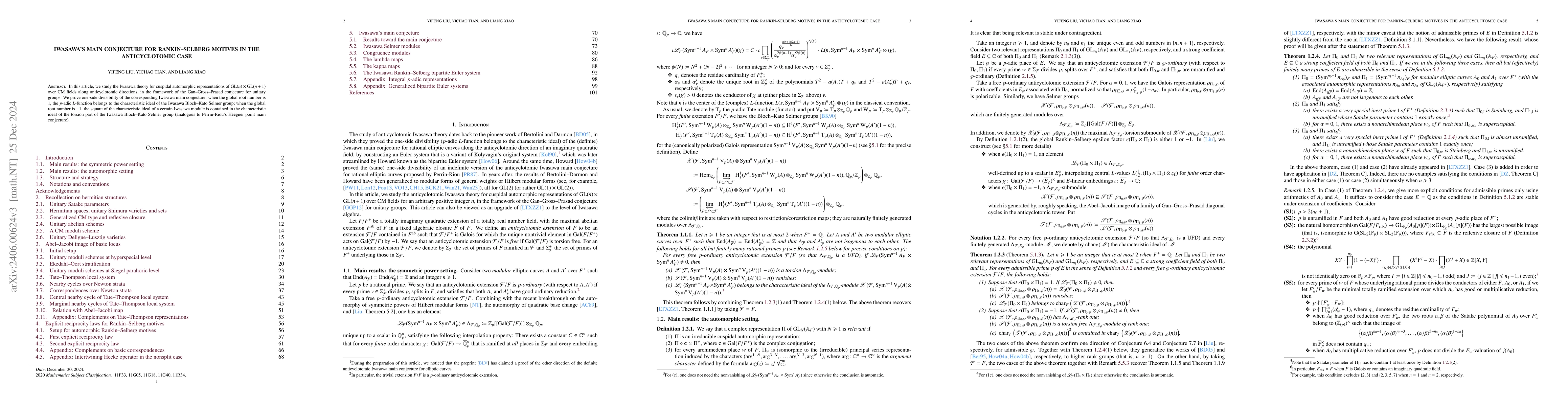 Thumbnail for Iwasawa's main conjecture for Rankin-Selberg motives in the
  anticyclotomic case