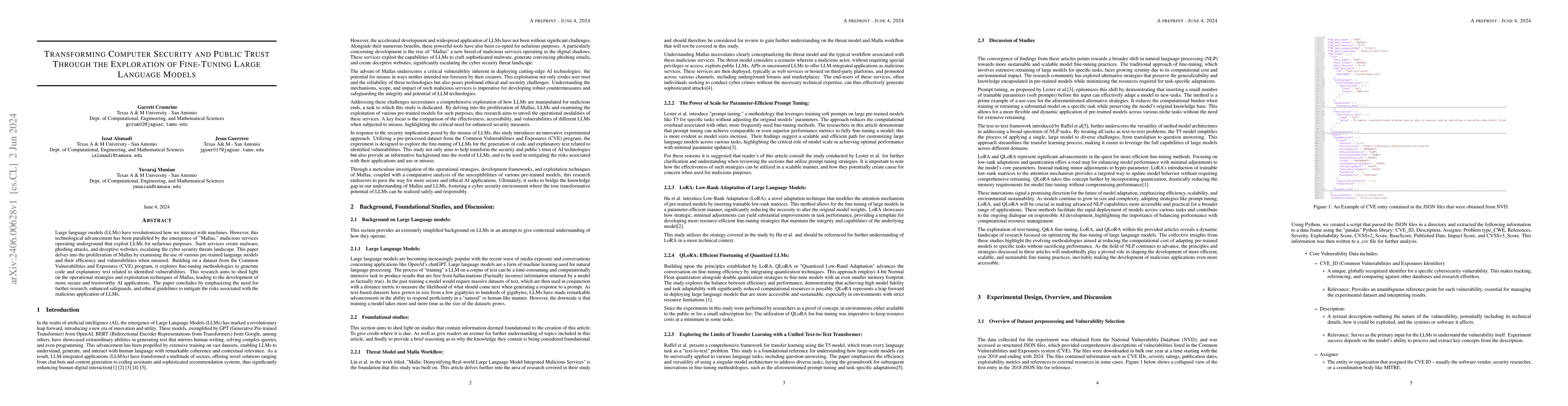 Thumbnail for Transforming Computer Security and Public Trust Through the Exploration
  of Fine-Tuning Large Language Models