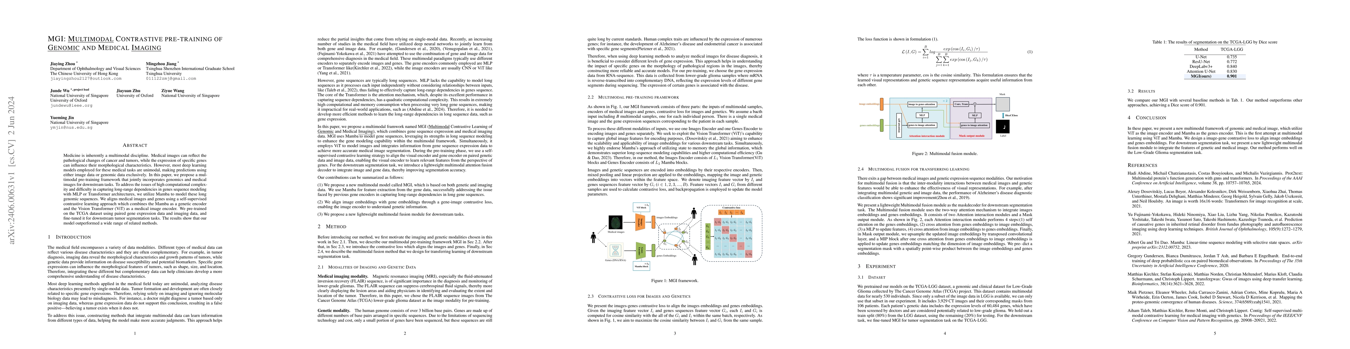 Thumbnail for MGI: Multimodal Contrastive pre-training of Genomic and Medical Imaging