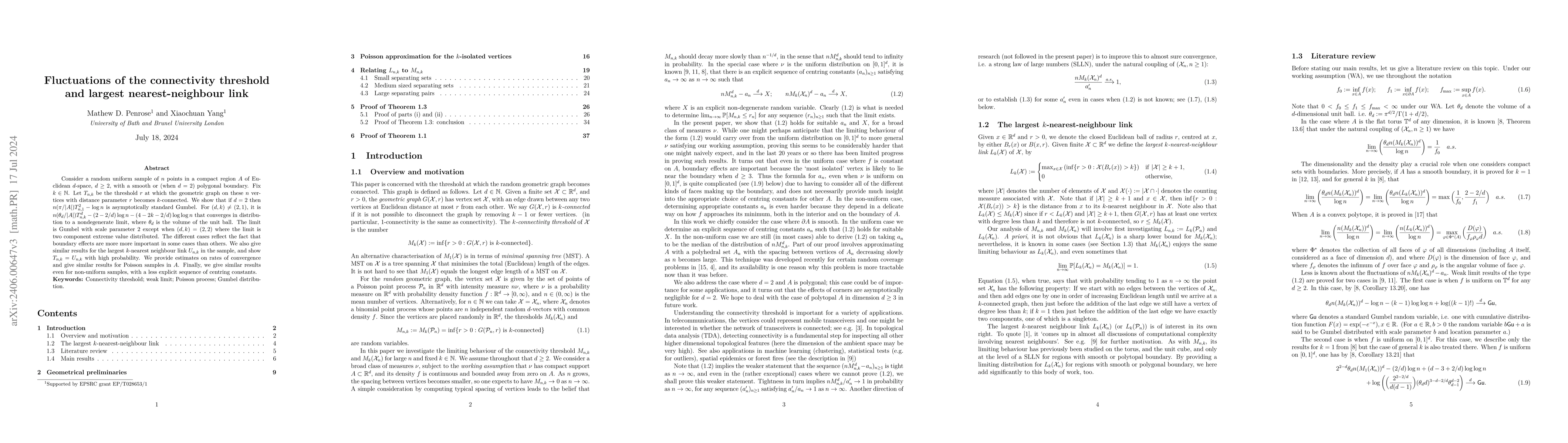 Thumbnail for Fluctuations of the connectivity threshold and largest nearest-neighbour
  link