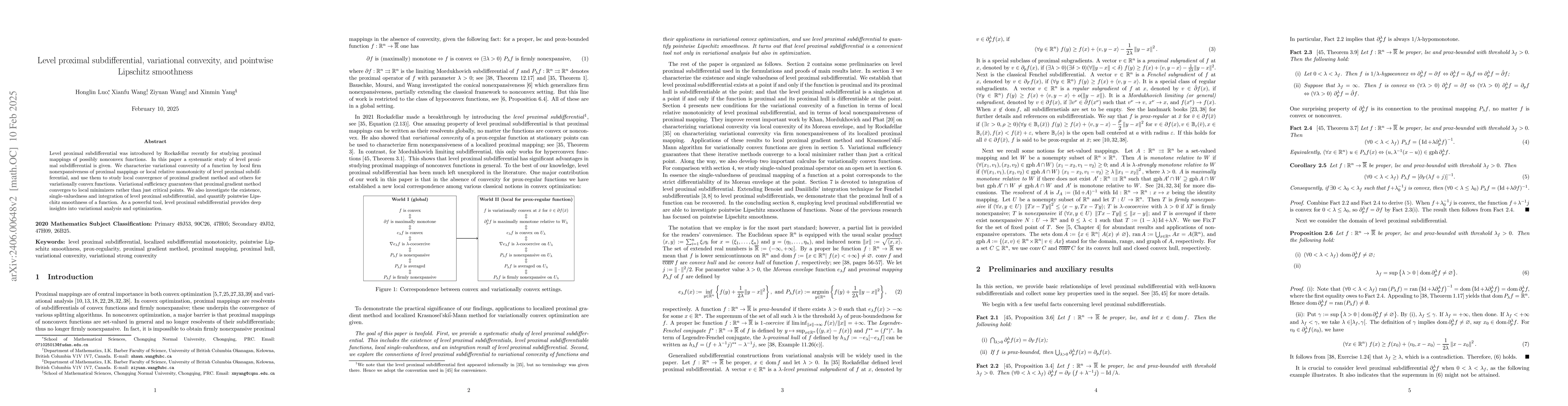 Thumbnail for Level proximal subdifferential, variational convexity, and pointwise
  Lipschitz smoothness