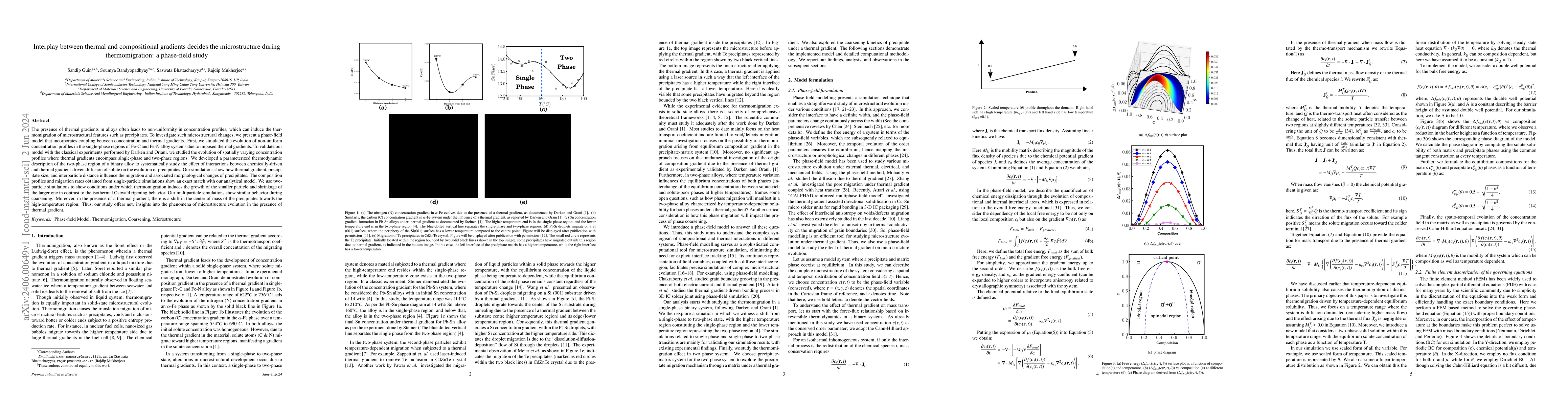 Thumbnail for Interplay between thermal and compositional gradients decides the
  microstructure during thermomigration: a phase-field study