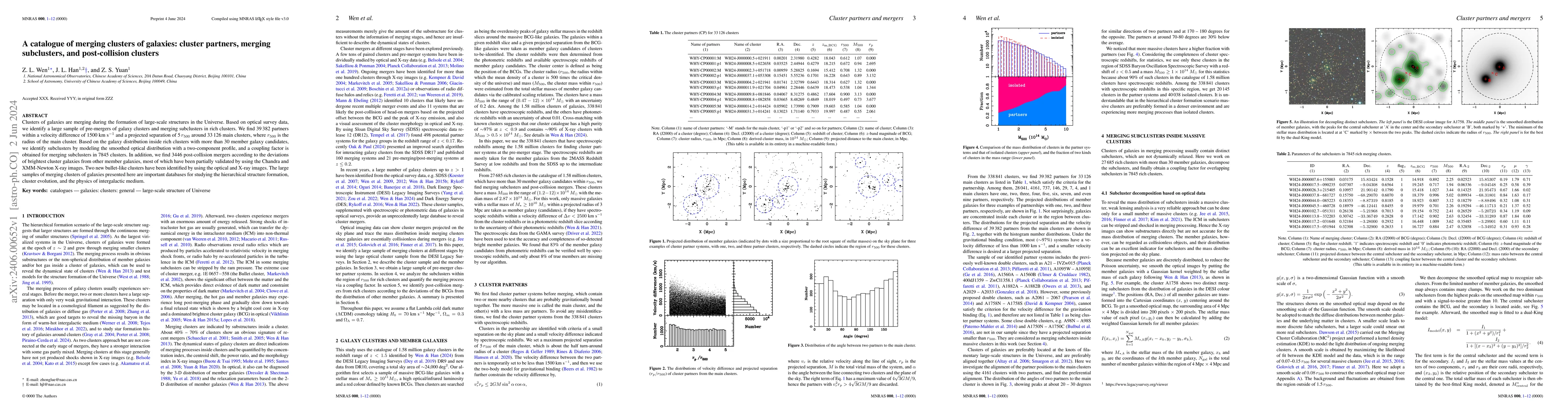 Thumbnail for A catalogue of merging clusters of galaxies: cluster partners, merging
  subclusters, and post-collision clusters