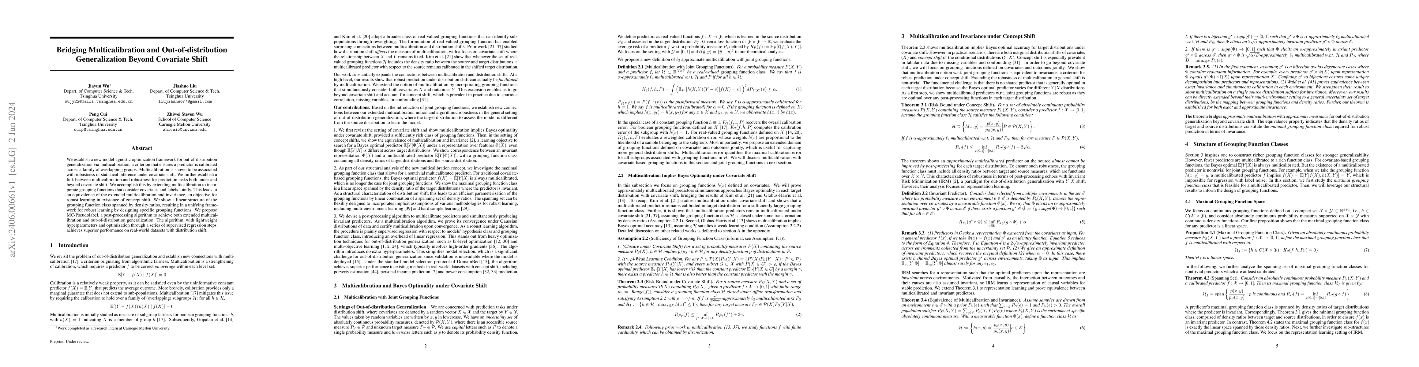 Thumbnail for Bridging Multicalibration and Out-of-distribution Generalization Beyond
  Covariate Shift