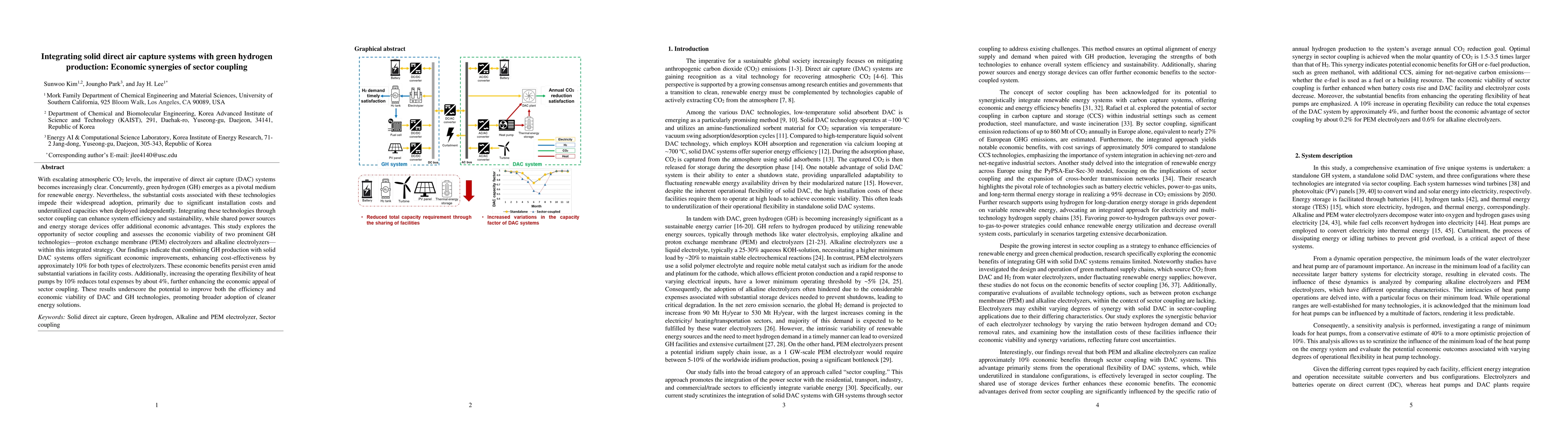 Thumbnail for Integrating solid direct air capture systems with green hydrogen
  production: Economic synergy of sector coupling