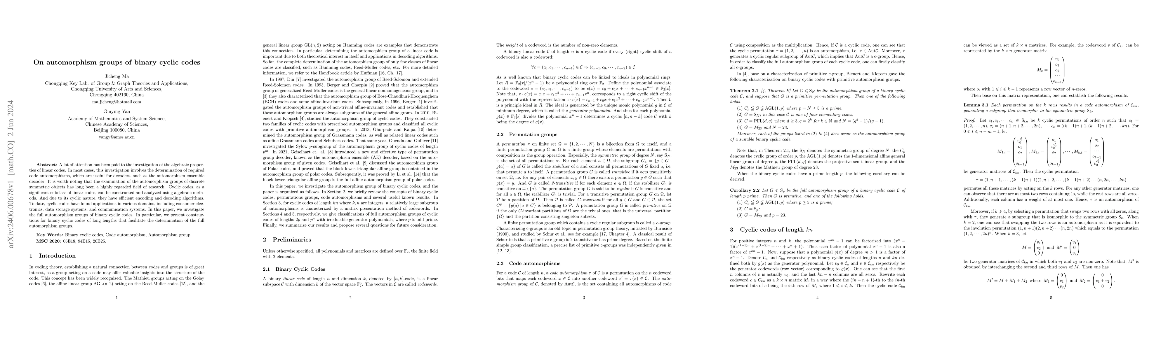 Thumbnail for On automorphism groups of binary cyclic codes