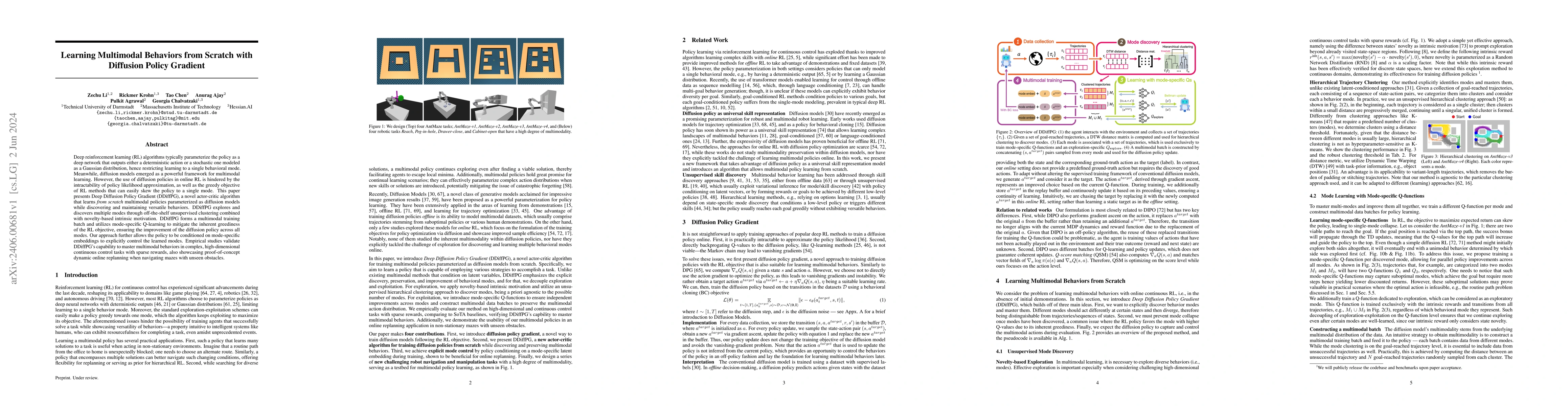 Thumbnail for Learning Multimodal Behaviors from Scratch with Diffusion Policy
  Gradient