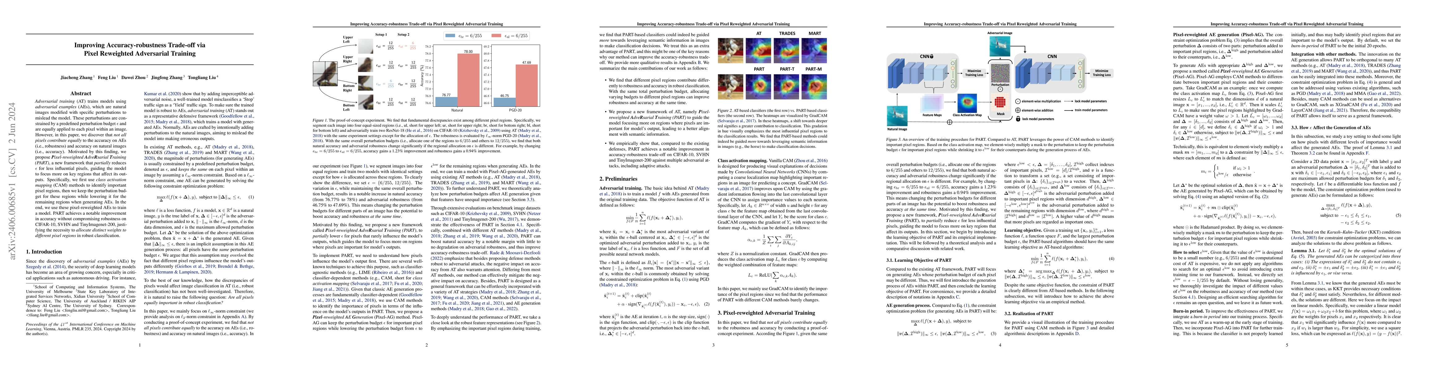 Thumbnail for Improving Accuracy-robustness Trade-off via Pixel Reweighted Adversarial
  Training