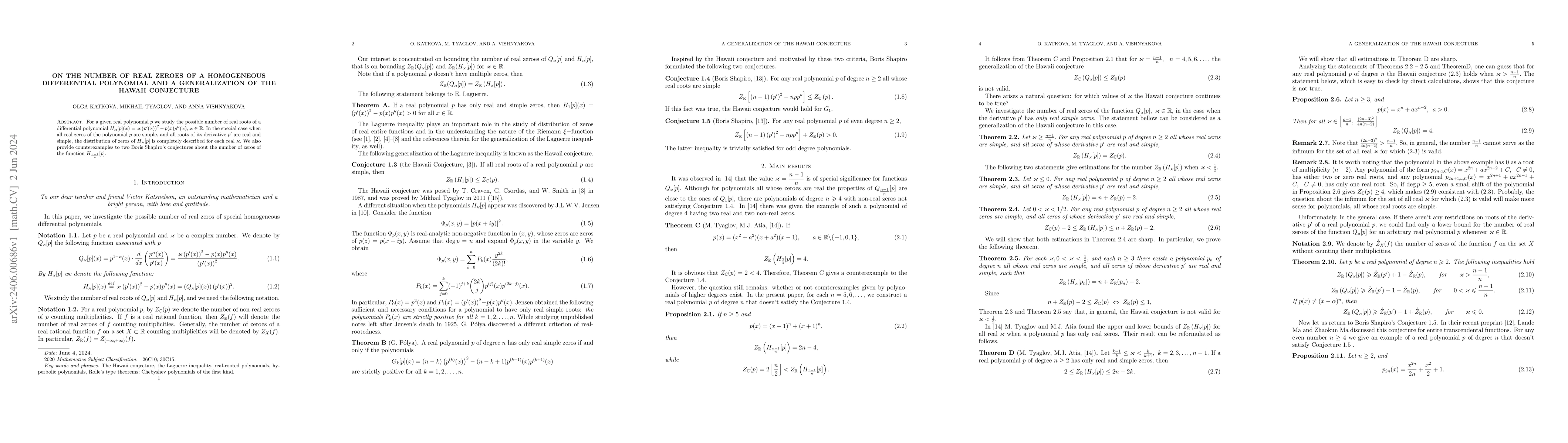 Thumbnail for On the number of real zeroes of a homogeneous differential polynomial
  and a generalization of the Hawaii conjecture