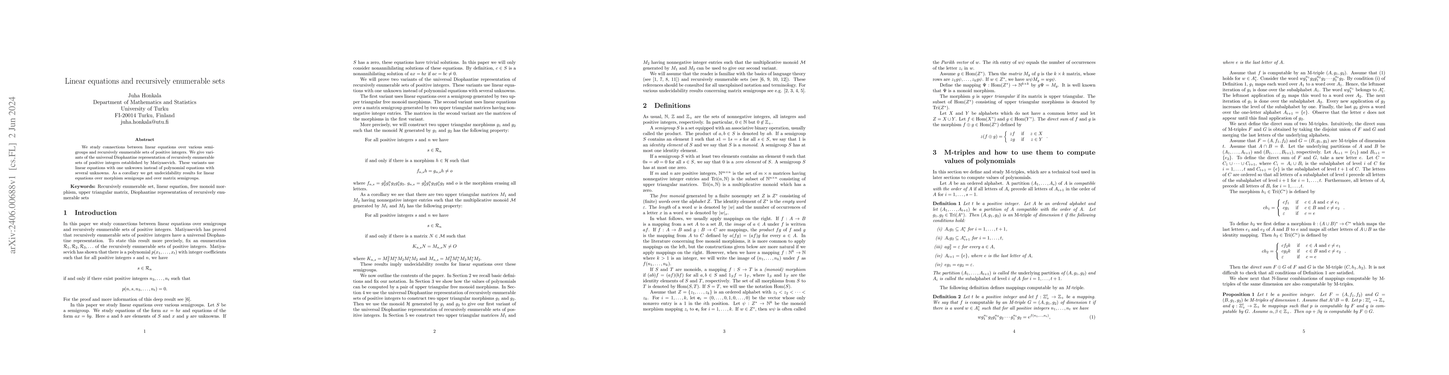 Thumbnail for Linear equations and recursively enumerable sets