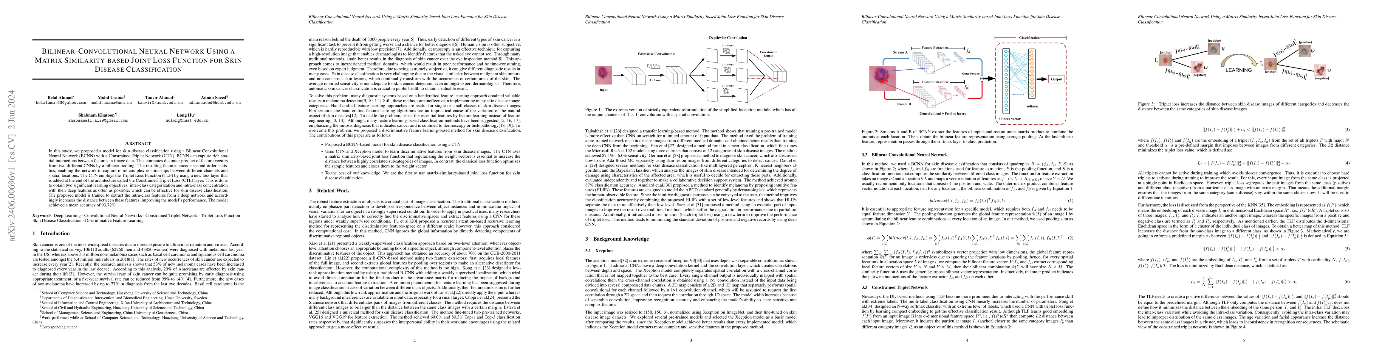 Thumbnail for Bilinear-Convolutional Neural Network Using a Matrix Similarity-based
  Joint Loss Function for Skin Disease Classification