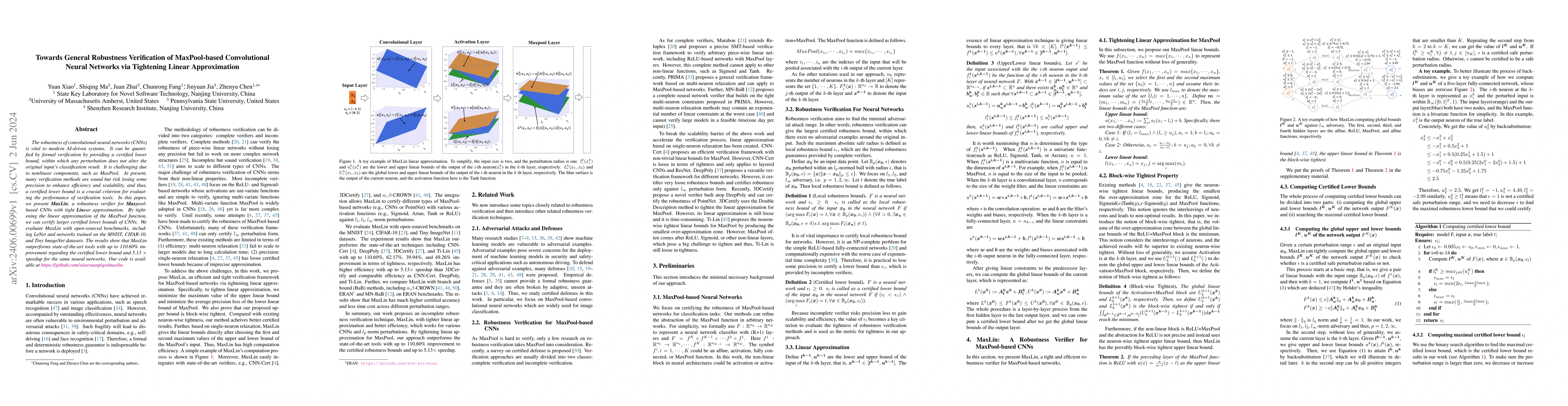 Thumbnail for Towards General Robustness Verification of MaxPool-based Convolutional
  Neural Networks via Tightening Linear Approximation