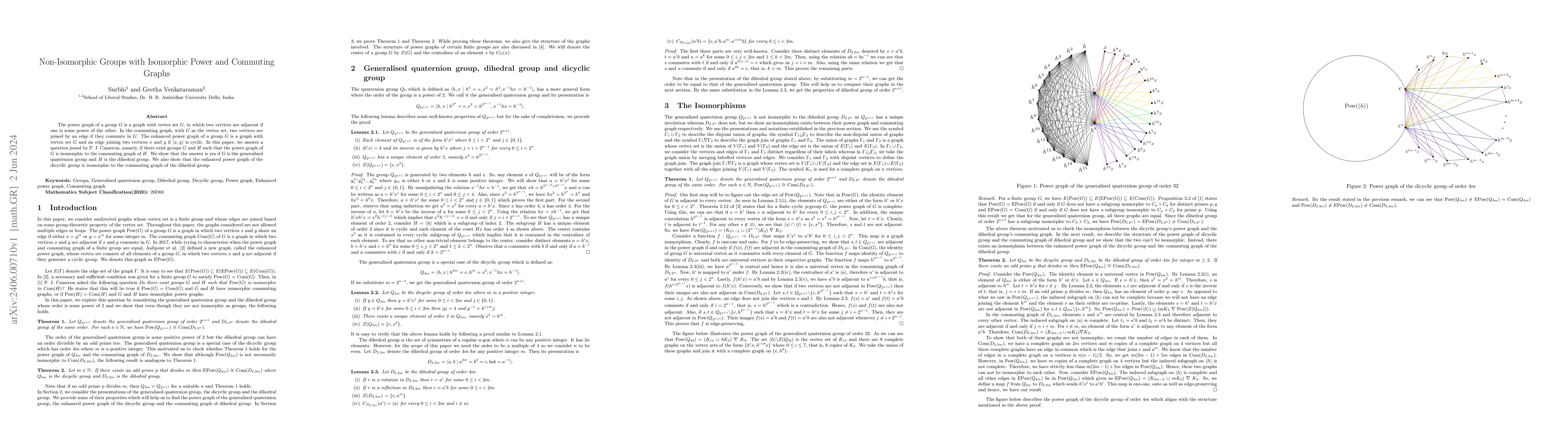 Thumbnail for Non-Isomorphic Groups with Isomorphic Power and Commuting Graphs