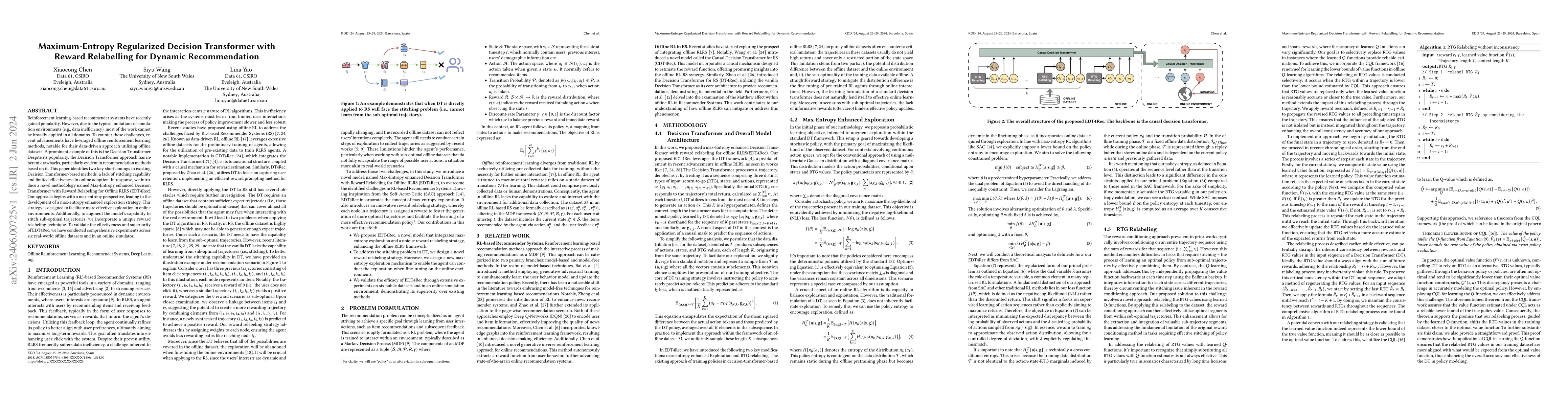 Thumbnail for Maximum-Entropy Regularized Decision Transformer with Reward Relabelling
  for Dynamic Recommendation