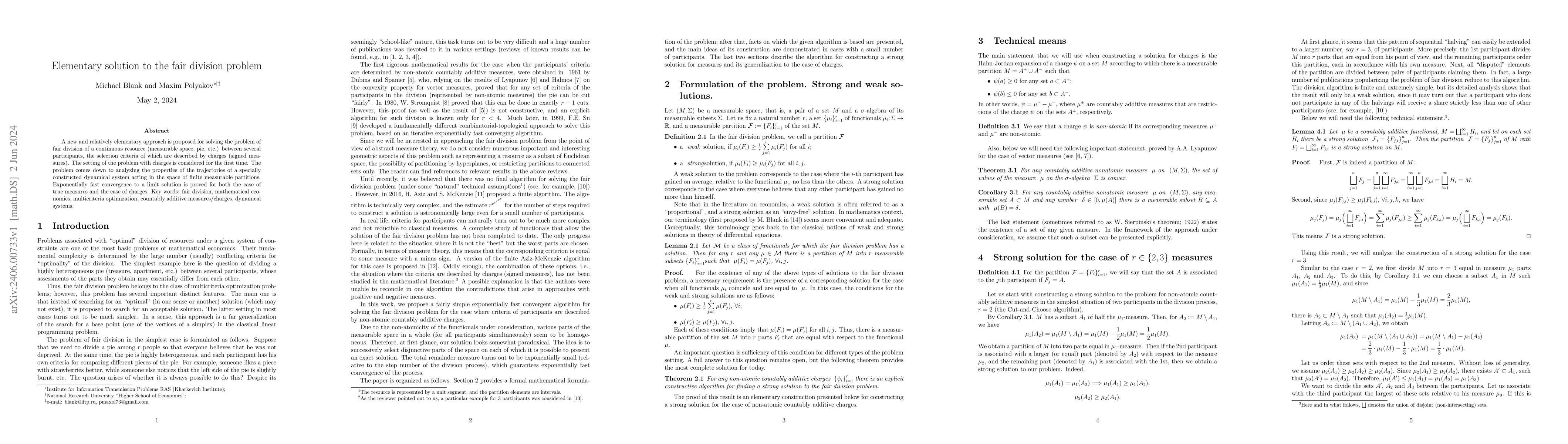 Thumbnail for Elementary solution to the fair division problem