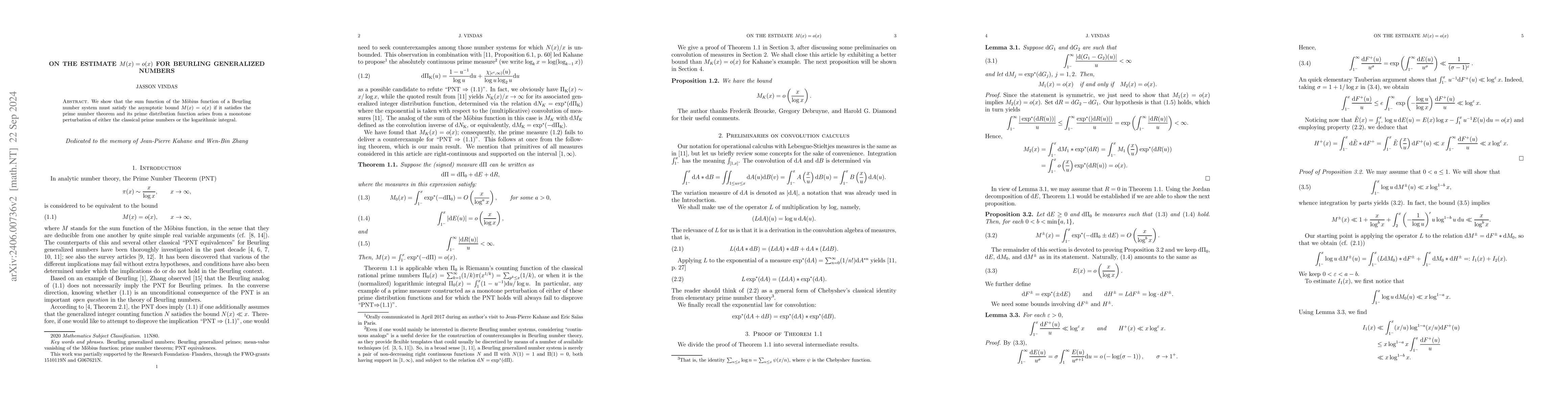 Thumbnail for On the estimate $M(x)=o(x)$ for Beurling generalized numbers