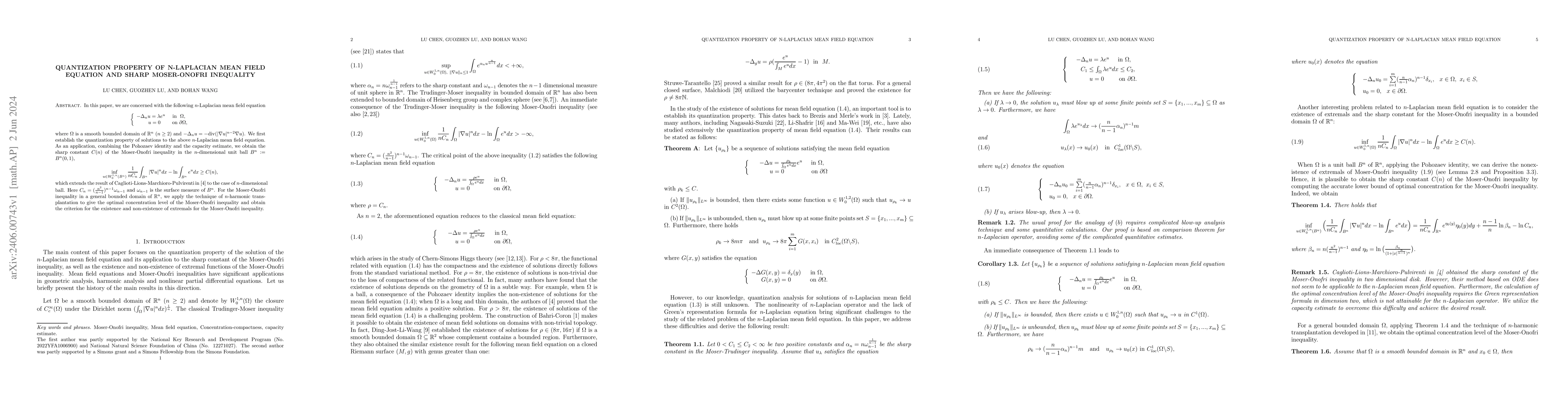 Thumbnail for Quantization property of n-Laplacian mean field equation and sharp
  Moser-Onofri inequality