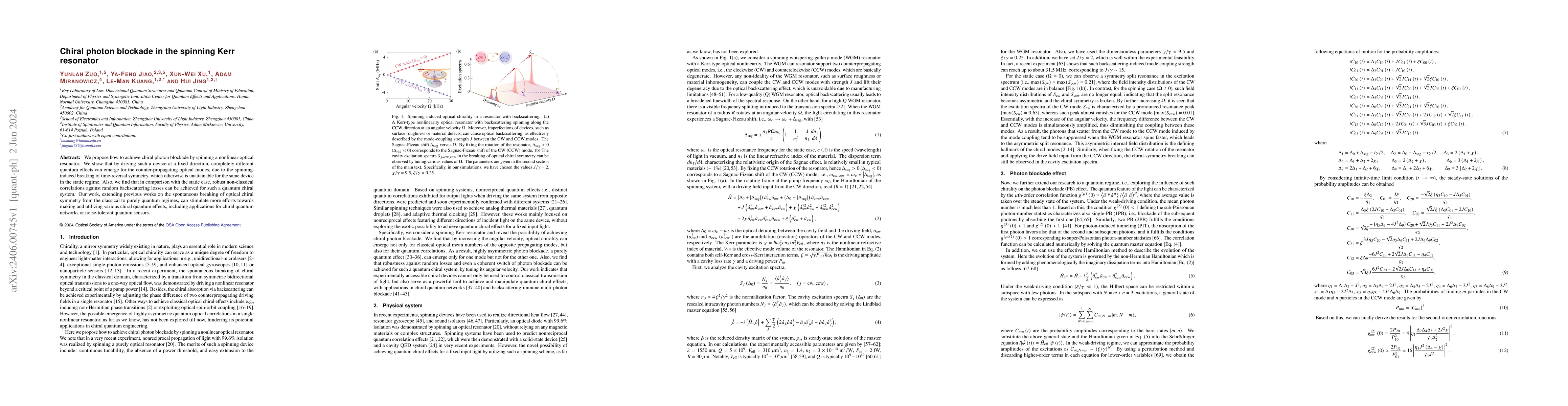 Thumbnail for Chiral photon blockade in the spinning Kerr resonator