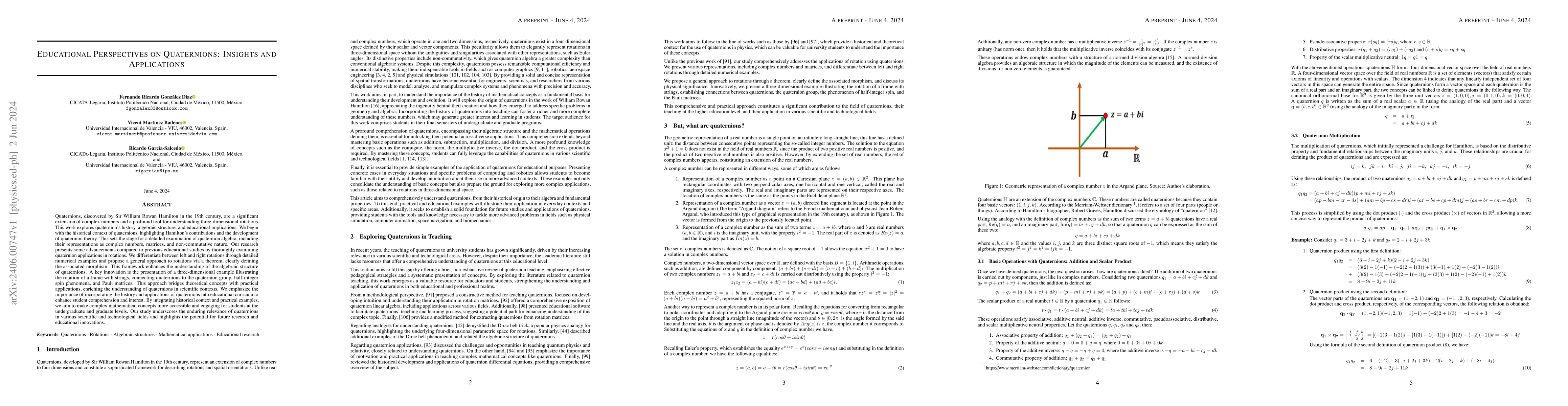 Thumbnail for Educational Perspectives on Quaternions: Insights and Applications