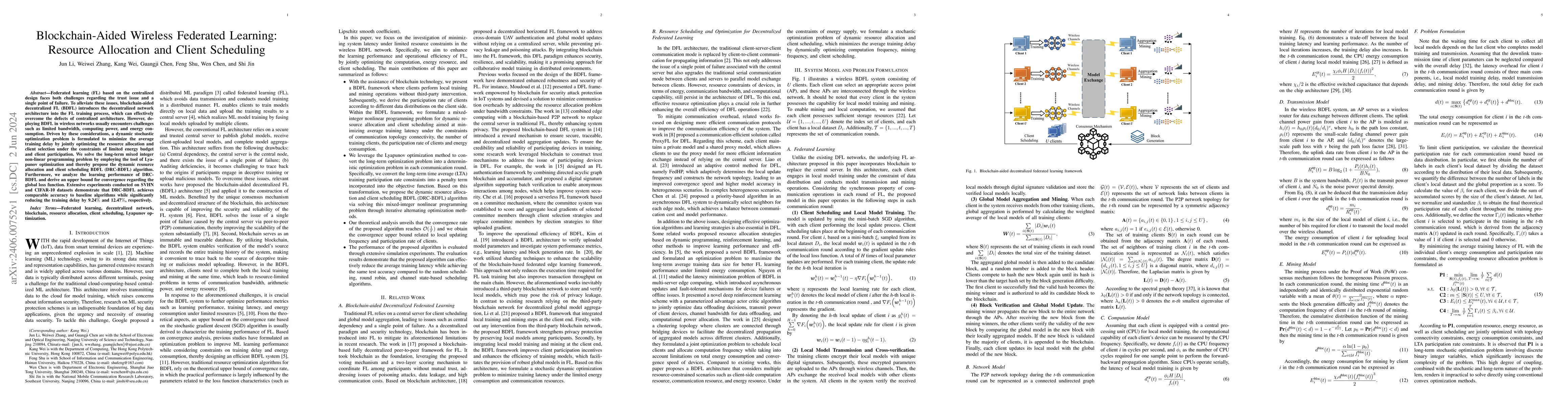 Thumbnail for Blockchain-aided wireless federated learning: Resource allocation and
  client scheduling
