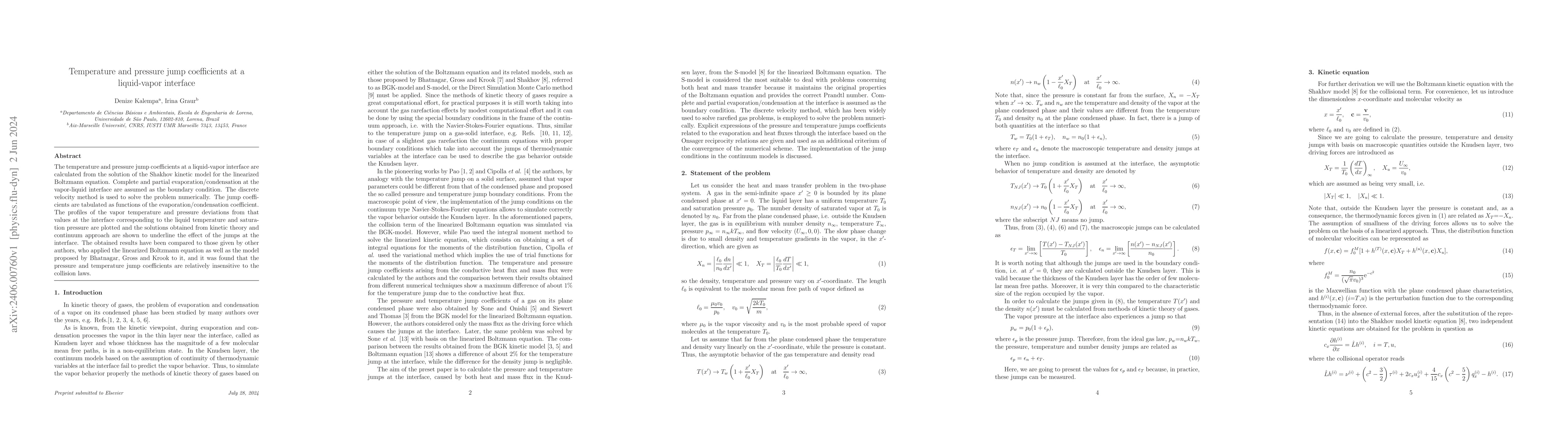 Thumbnail for Temperature and pressure jump coefficients at a liquid-vapor interface
