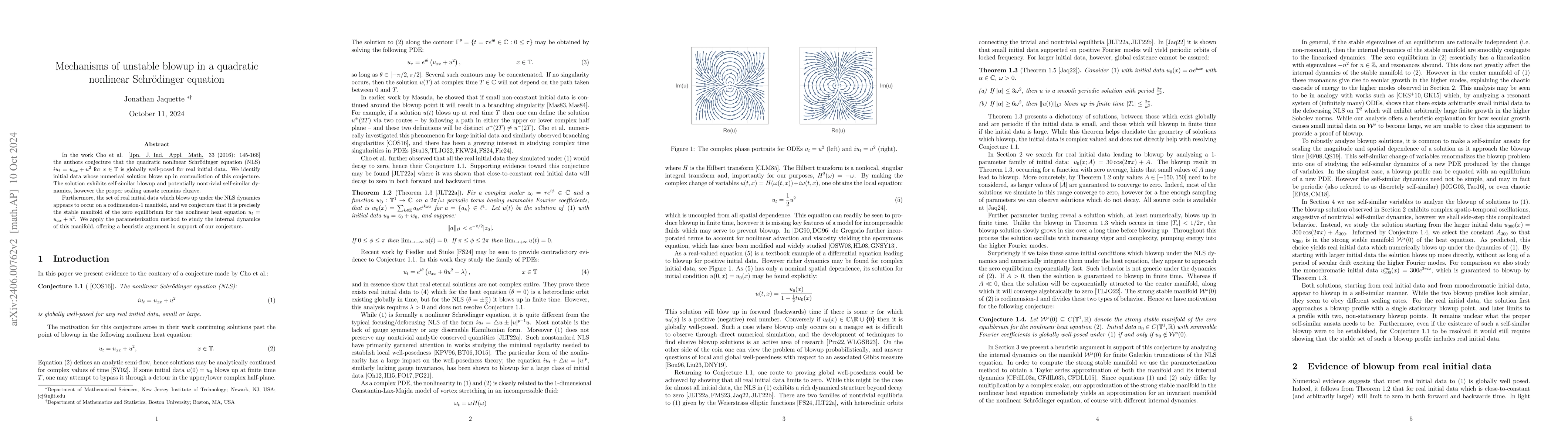 Thumbnail for Mechanisms of unstable blowup in a quadratic nonlinear Schr\"odinger
  equation