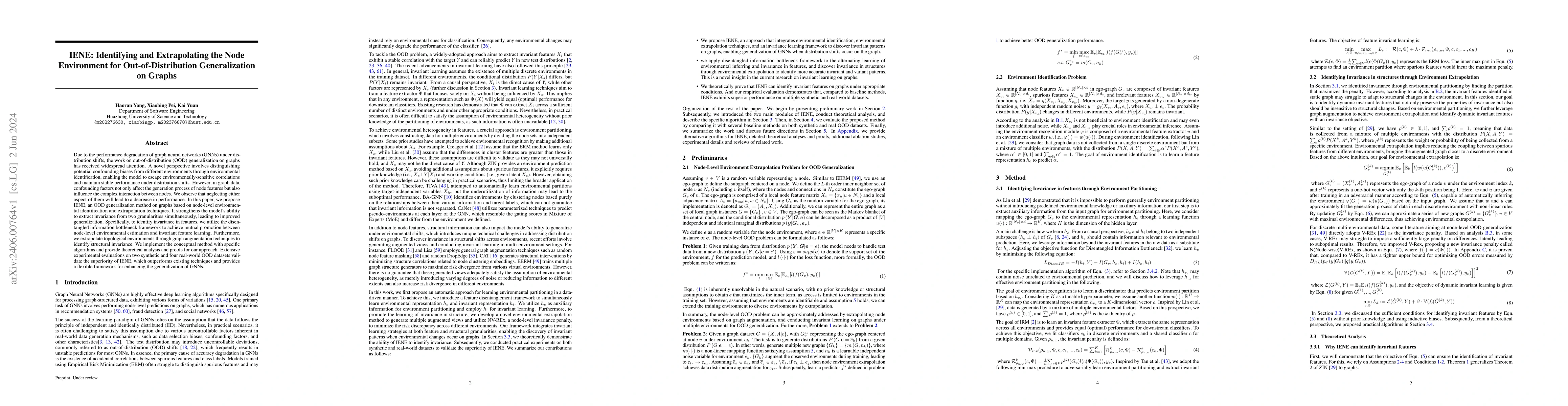 Thumbnail for IENE: Identifying and Extrapolating the Node Environment for
  Out-of-Distribution Generalization on Graphs