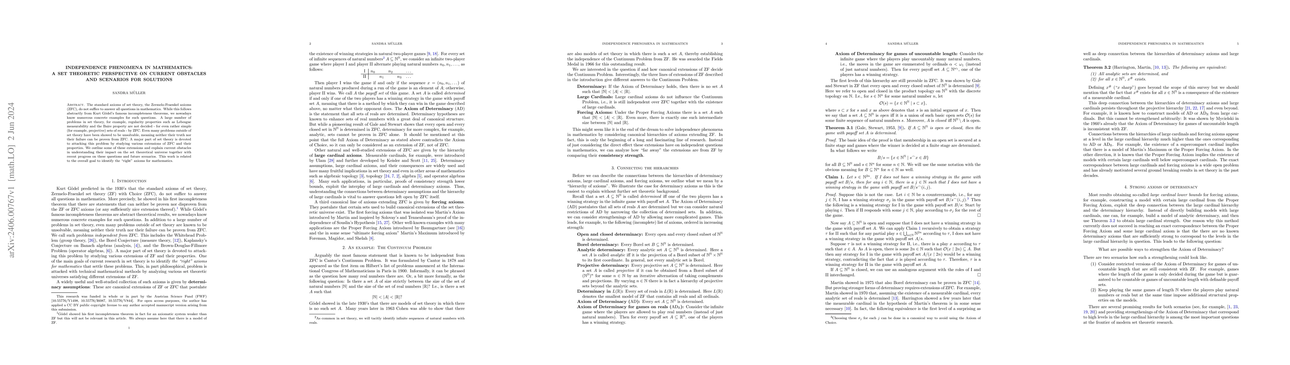 Thumbnail for Independence Phenomena in Mathematics: a Set Theoretic Perspective on
  Current Obstacles and Scenarios for Solutions