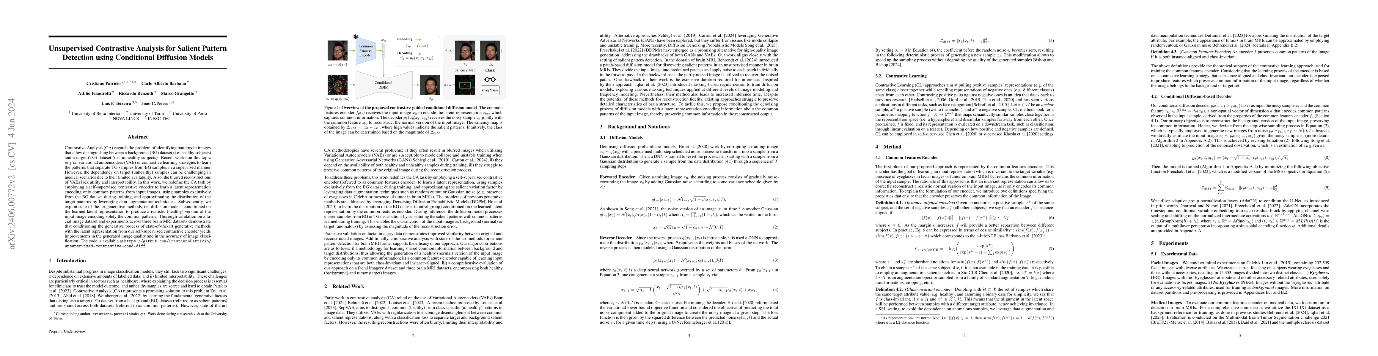 Thumbnail for Unsupervised Contrastive Analysis for Salient Pattern Detection using
  Conditional Diffusion Models
