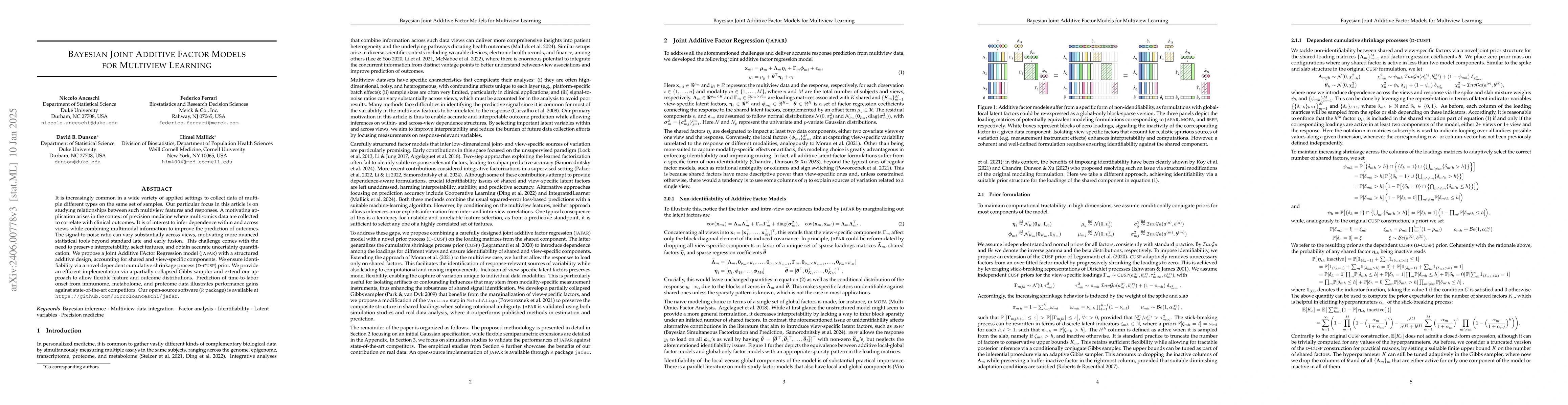 Thumbnail for Bayesian Joint Additive Factor Models for Multiview Learning