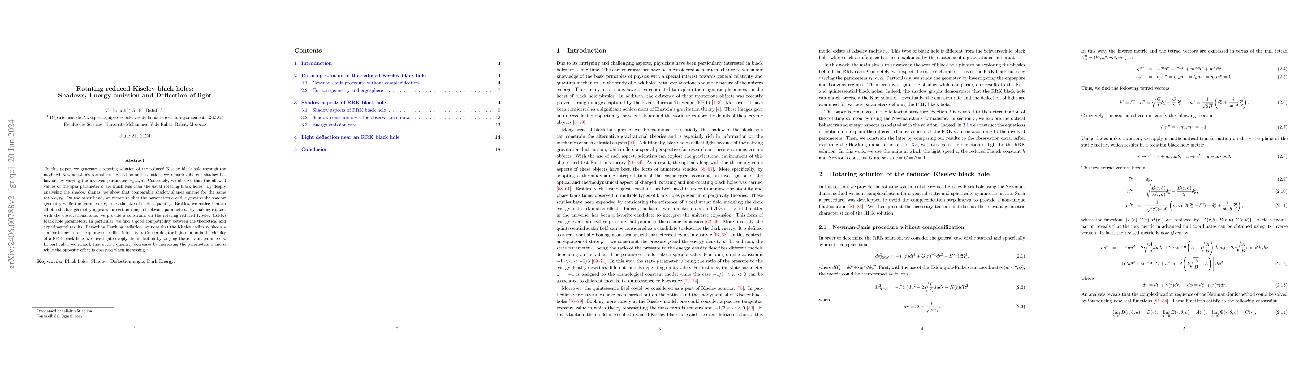 Thumbnail for Rotating reduced Kiselev black holes: Shadows, Energy emission and
  Deflection of light
