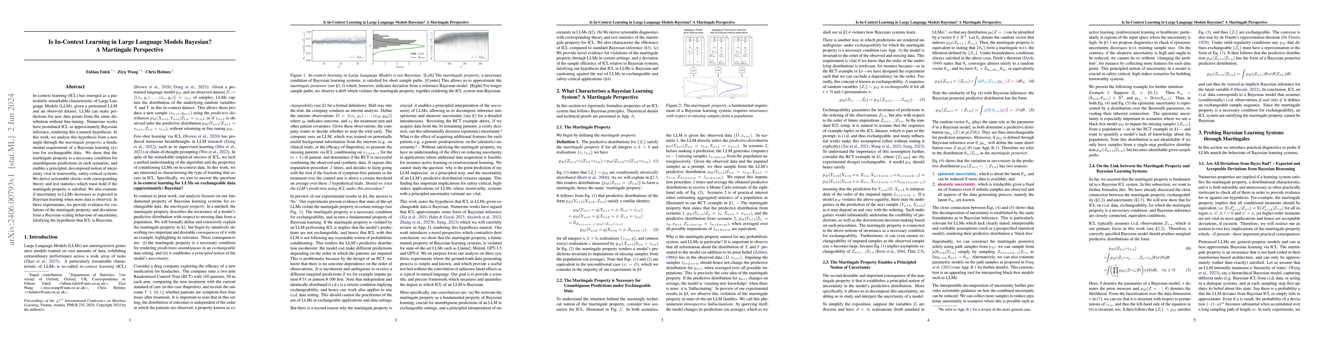Thumbnail for Is In-Context Learning in Large Language Models Bayesian? A Martingale
  Perspective
