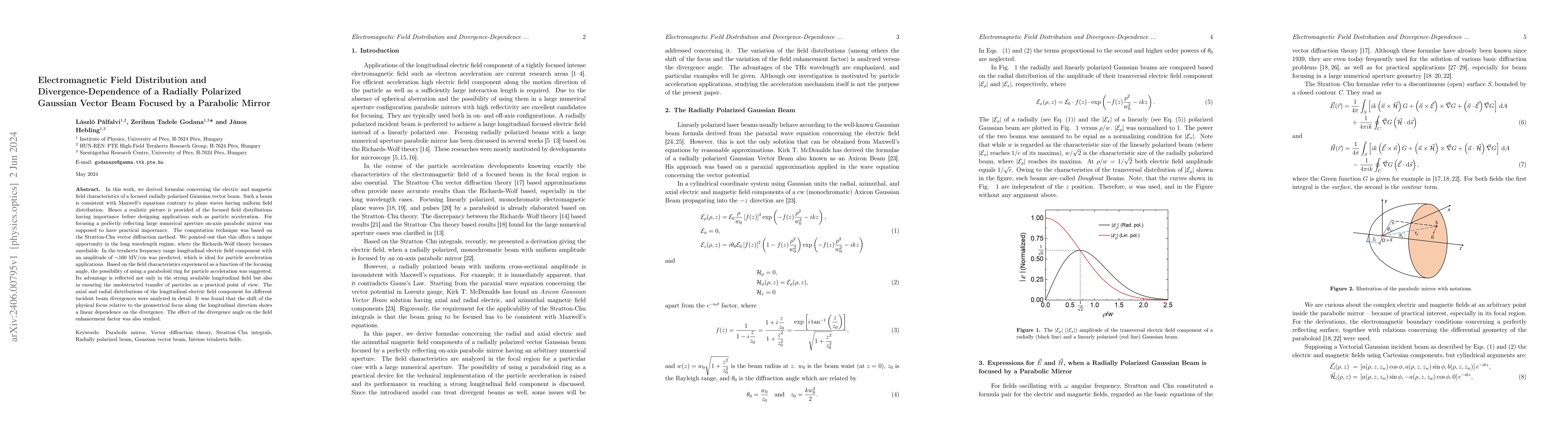Thumbnail for Electromagnetic Field Distribution and Divergence-Dependence of a
  Radially Polarized Gaussian Vector Beam Focused by a Parabolic Mirror