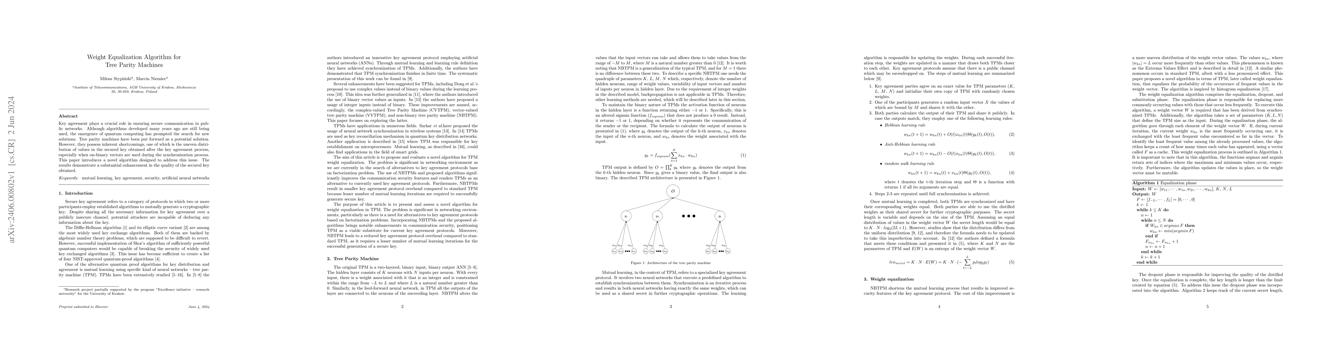 Thumbnail for Weight Equalization Algorithm for Tree Parity Machines