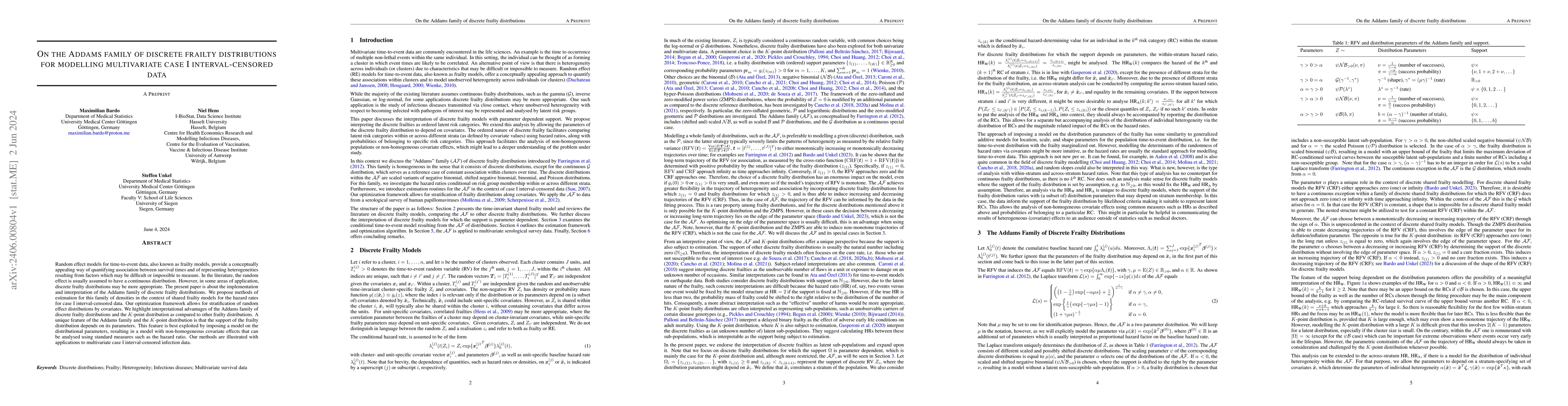 Thumbnail for On the Addams family of discrete frailty distributions for modelling
  multivariate case I interval-censored data