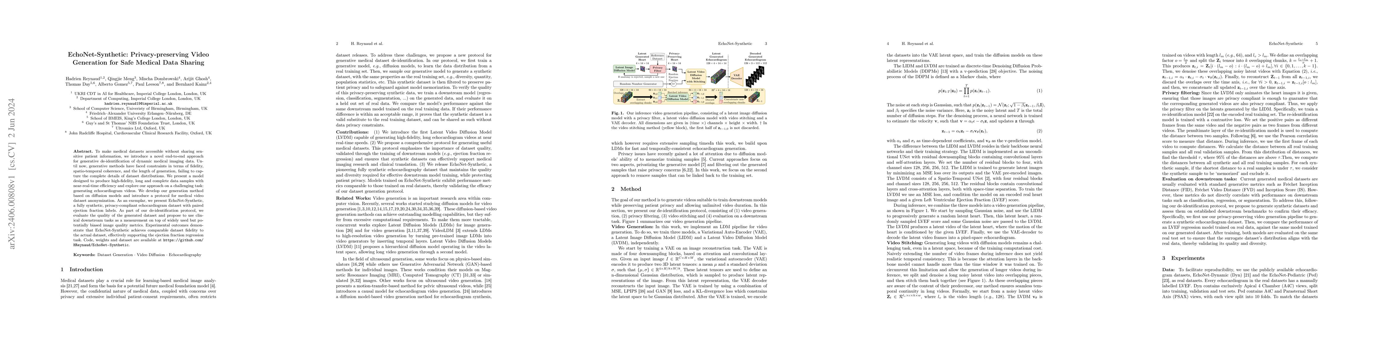 Thumbnail for EchoNet-Synthetic: Privacy-preserving Video Generation for Safe Medical
  Data Sharing