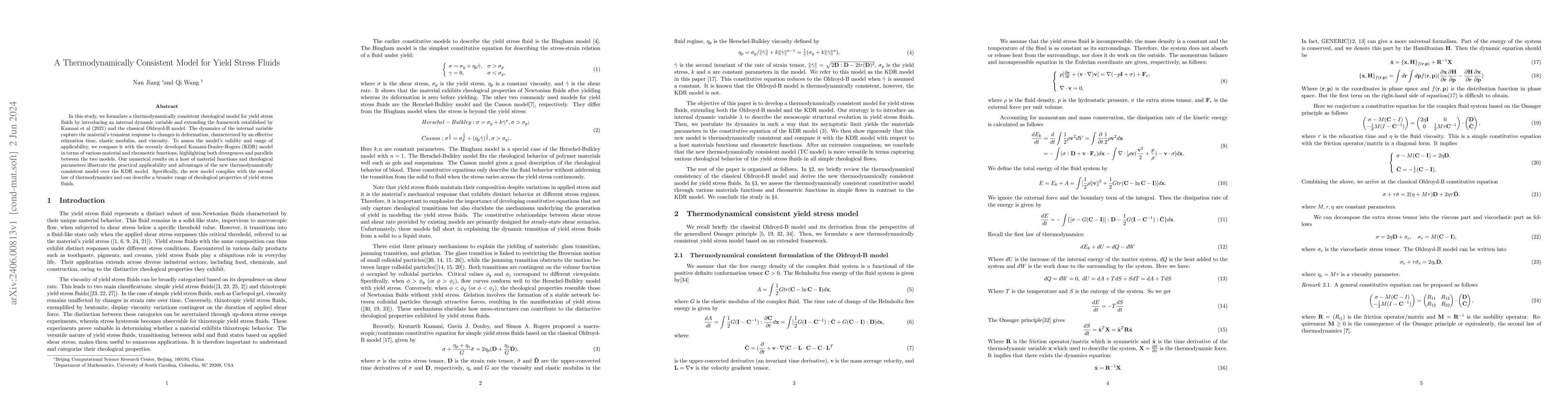 Thumbnail for A Thermodynamically Consistent Model for Yield Stress Fluids