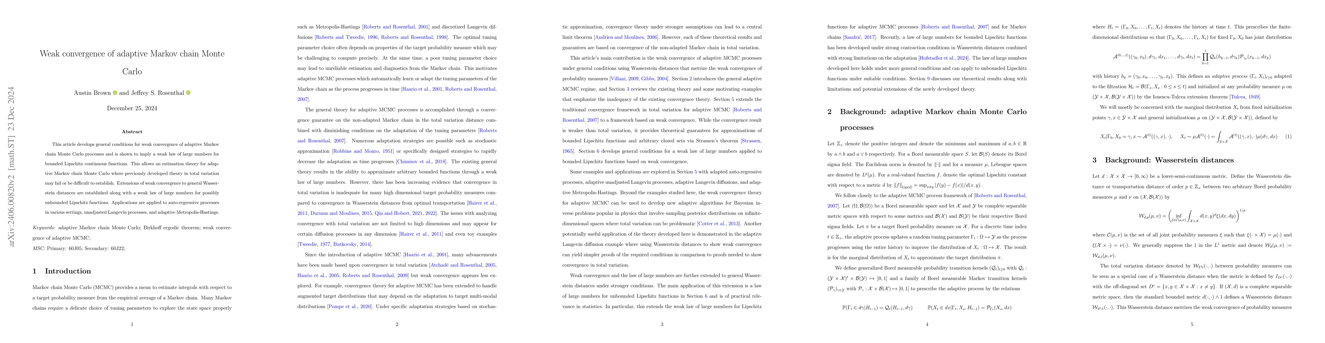 Thumbnail for Weak convergence of adaptive Markov chain Monte Carlo