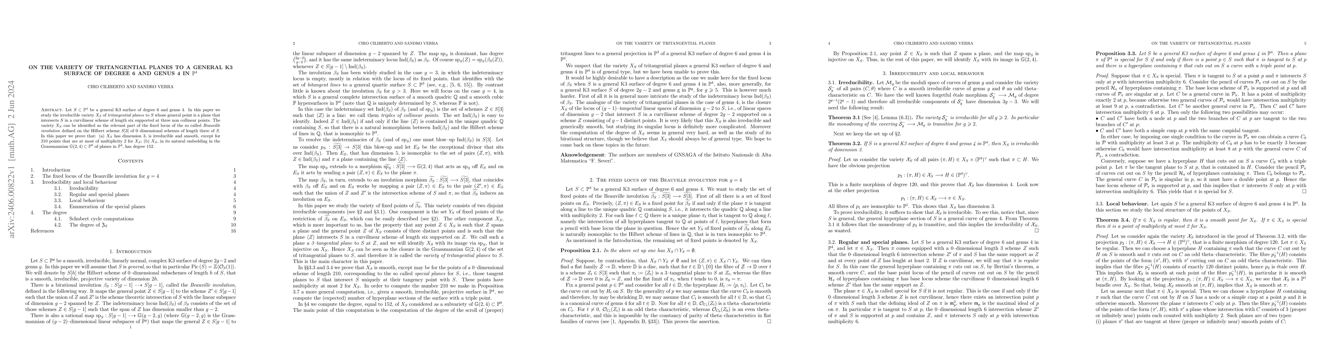 Thumbnail for On the variety of tritangential planes to a general K3 surface of degree
  6 and genus 4 in $\mP^4$