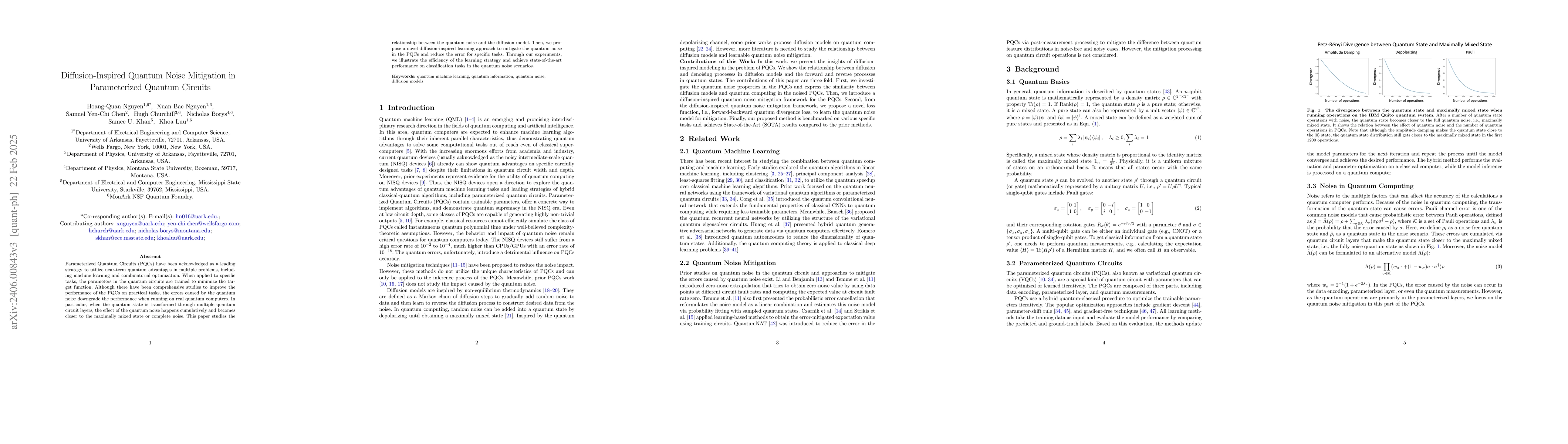 Thumbnail for Diffusion-Inspired Quantum Noise Mitigation in Parameterized Quantum
  Circuits
