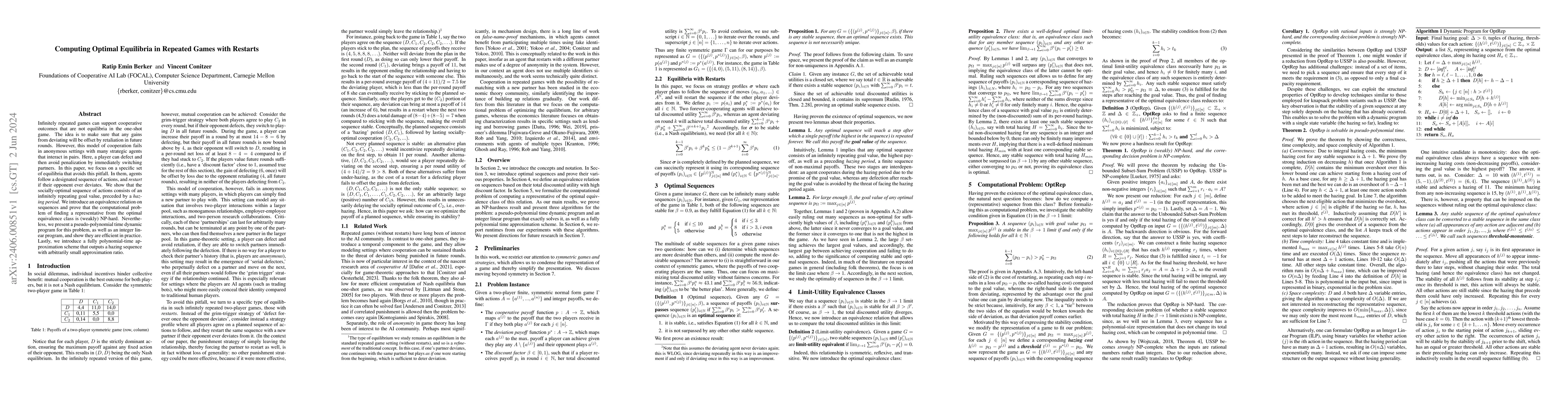 Thumbnail for Computing Optimal Equilibria in Repeated Games with Restarts