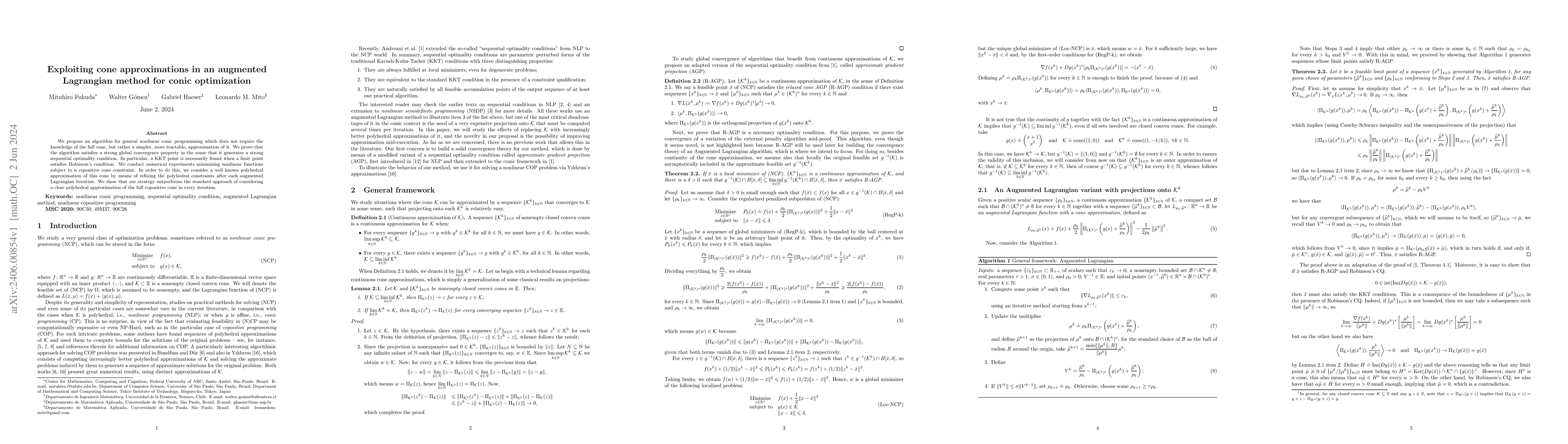 Thumbnail for Exploiting cone approximations in an augmented Lagrangian method for
  conic optimization